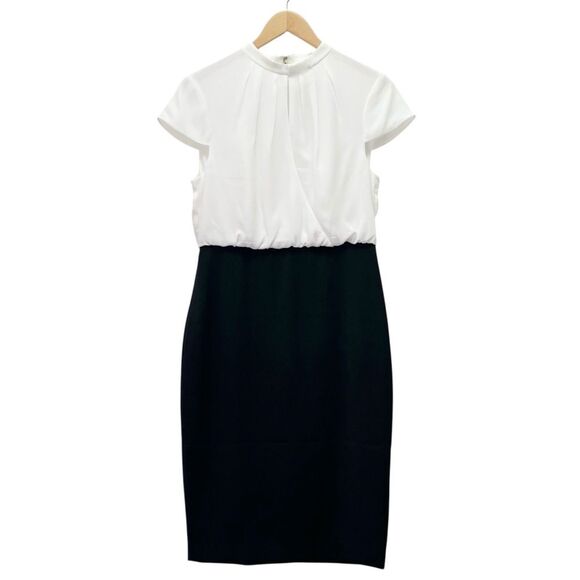 Ted Baker London Daylla Dress Size 3 US 8 Black Ivory Two Tone Mock Neck Pencil - Picture 2 of 14